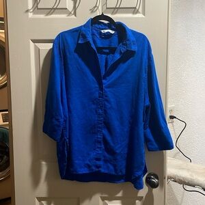 Zara Shirt Size XL ,Blue loose Fit, 3/4” sleeve, Button-Up.